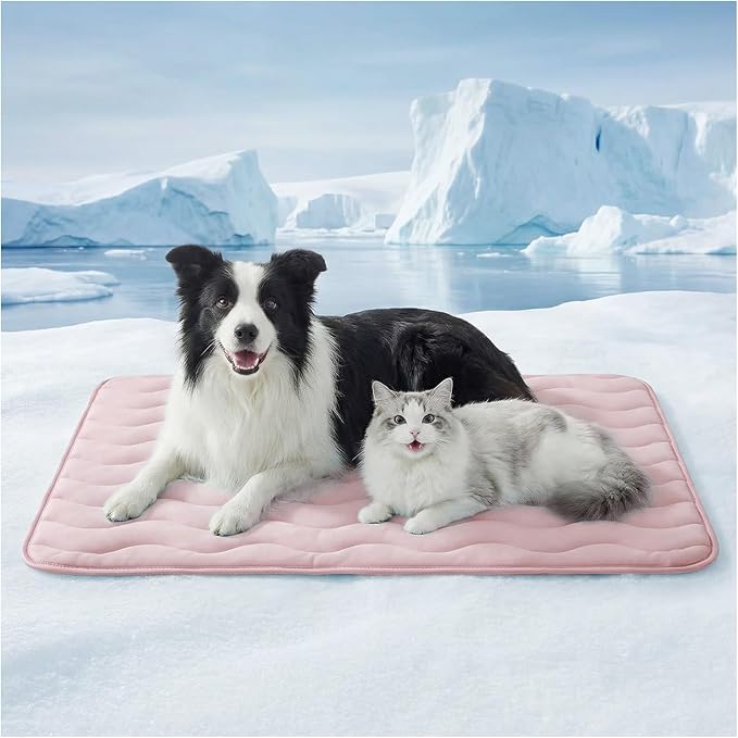 Dog Cooling Mat for Extra Large Dogs, 43"x32" Breathable Self Cooling Crate Mat for Dogs & Cats, QMAX>0.5 Portable Washable Pet Cooling Mat for Dog Bed, Thickened Cool Fiber Indoor/Outdoor Summer,Pink