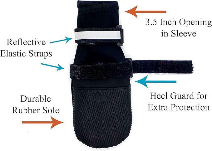 All Weather Neoprene Paw Protector Dog Boots with Reflective Straps in 5 Sizes! (Black XL)