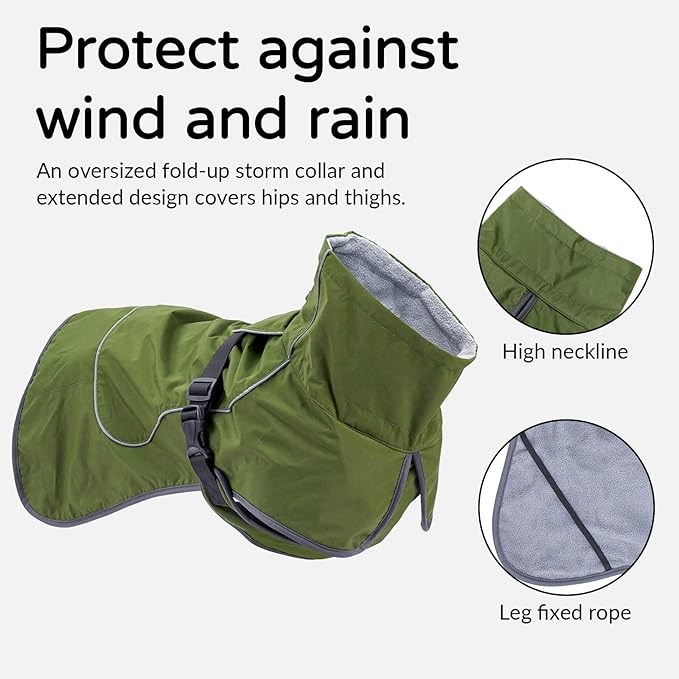 Dog Winter Raincoat, Waterproof Warm Jacket with Velvet Lining for Cold Weather, Windproof Insulated Rain Coat with Reflective Strips for Large Big Dog (Green, L)