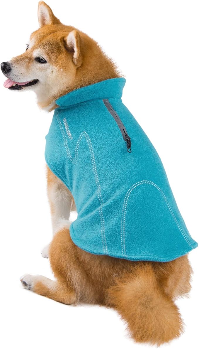 VIVAGLORY Dog Fleece Coat Warm Jacket with Hook and Loop Fastener, Easy to Take on and Off, Winter Vest Sweater for Small Medium Large Dogs Puppy Windproof Clothes for Cold Weather, Turquoise, XL