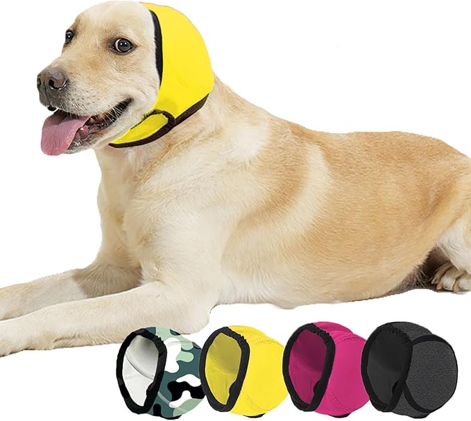 BAMY Swimming Waterproof Dog Ear Caps Calming Large Dog Ears Cover Shower Cap for Ear Protection for Bath for Grooming (Yellow, M (Head Circumference 14"-19"))