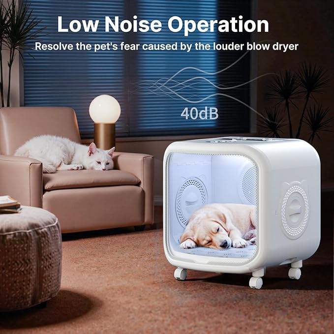 Upgrade Cat Dryer Box, 75L Large Pet Dryer Box for Cats and Small Dogs, 360° Rapid Drying & Smart Temp Control, Ultra-Quiet, Safe & Efficient Grooming for Multi-Pet Households, Including a Pet Towel