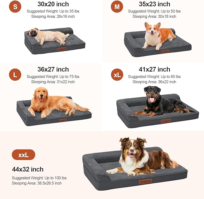 Orthopedic Dog Beds Large Sized Dog, 44x32x6 Inches Memory Foam Pet Bed for Large Dogs, Washable Removable Cover, Nonskid Bottom, Waterproof, Dark Grey