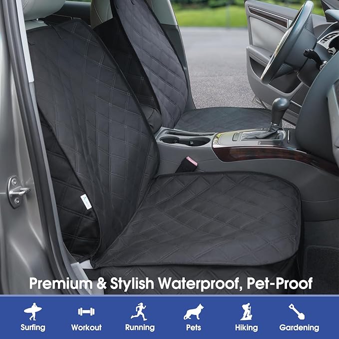 Front Seat Cover with Side Flaps - Waterproof, Durable Captain Seat Protector for Dogs & Humans, Protects from Dirt, Fur, Scratches, Fits Cars, SUVs, Trucks, Minivans(2-Pack)