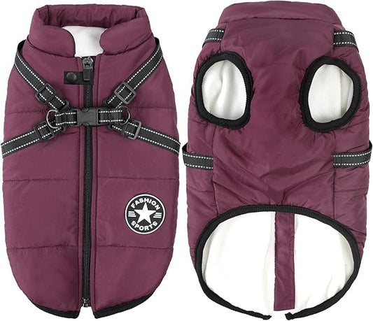 Aiboria Dog Jackets for Winter Windproof Waterproof 2 in 1 Outfit Cold Weather Coat Dog Vest Harness Puppy Winter Warm Jacket Purple XXL
