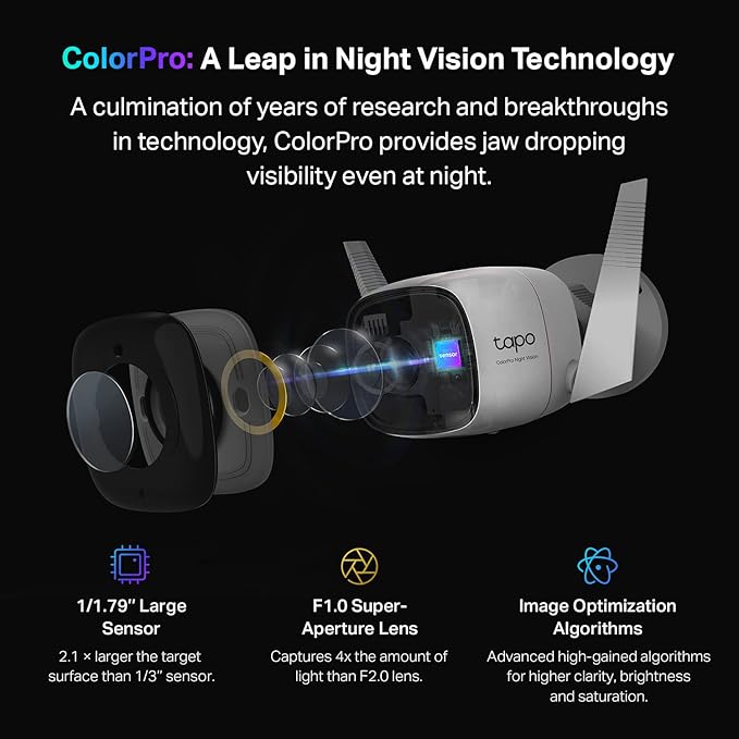 Tapo ColorPro Wi-Fi Outdoor Camera | Plug-in | Daylight Clarity at Night | 2K QHD | Person/Pet/Vehicle Detection | Local/Cloud Storage | 127° FOV | Built-in Siren C325WB