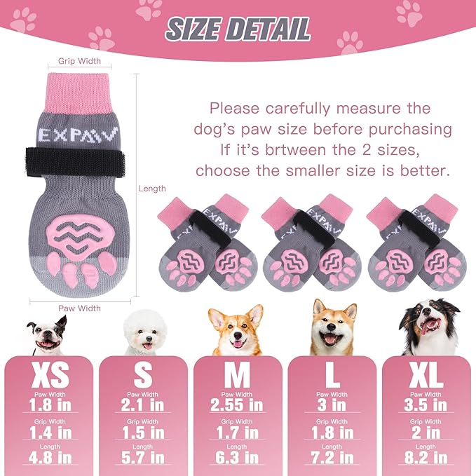 EXPAWLORER 6PCS Anti-Slip Dog Socks to Prevent Licking Paws,Dog Shoes for Hot Pavement,Best Paw Protector Traction Control on Hardwood Floor,Dog Booties for Puppy Small Medium Large Senior Dogs