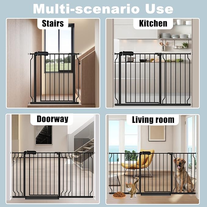 Extra Wide Baby Gate 67-71.5 Inch Wide Walk Through Pressure Mounted Auto Close Large Long Tension Gate for Dog and Cats Black