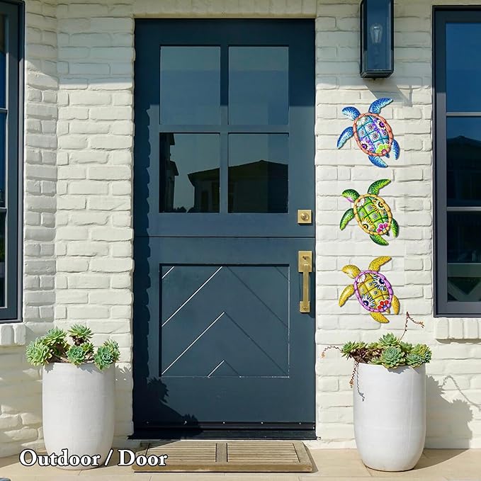 WHBIMGOOO Metal Sea Turtle Wall art Decor，Beach/Ocean/Nautical Theme Outdoor wall decor，Decorations for Garden Backyard Pool Patio Balcony Kitchen or Bathroom (3 Pack)