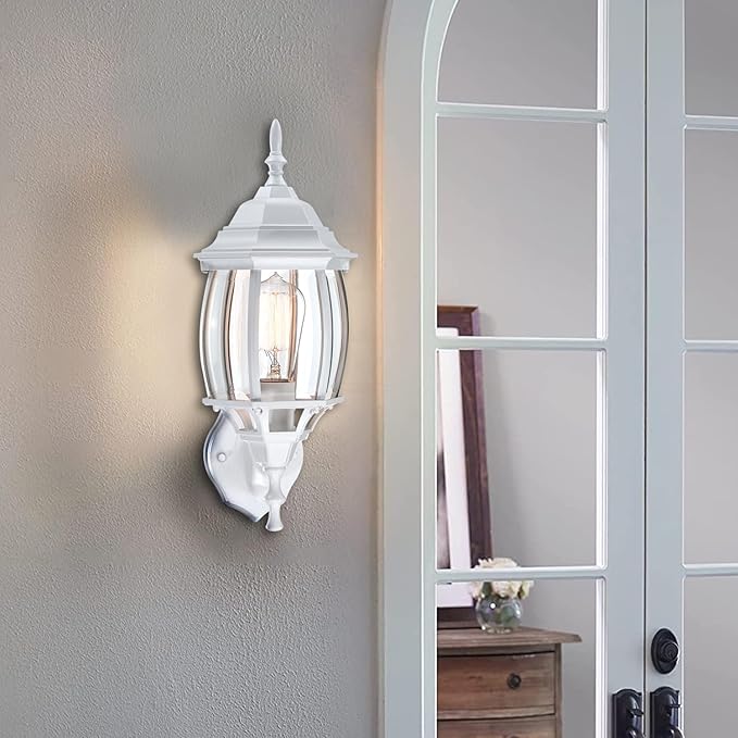 2 Pack White Porch Light - Outdoor Wall Sconce 16.8in White Outdoor Light Fixture for House Garage Metal and Glass Exterior Wall Lantern for Front Door Balcony, E26