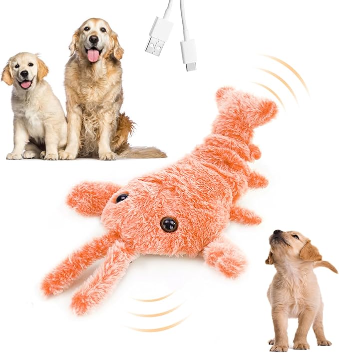 Interactive Dog Toy, 2025 Upgrade Plush Lobster Puppy Toys for Small Dogs Calming, Floppy Funny Jumping Moving Sturdy Pet Toys for Chewing Teething (Orange)