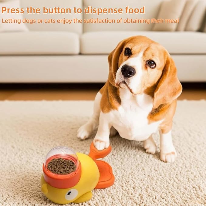 Duck Treat Dispenser Interactive Slow Feeder Puzzle Toy for Dogs and Cats, IQ Training Pet Enrichment Toy with Adjustable Openings(Yellow + White)