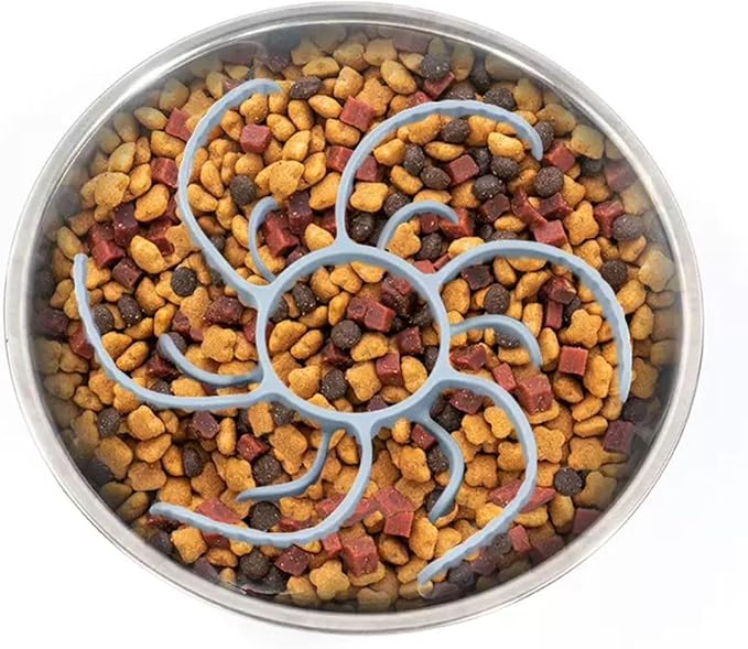 Generic Revolutionary Slow Feeder Insert [Octopus Suction Cups], Non-Toxic, Easy Clean, Anti-Gulp. for Large & Medium Size Dog Compatible with Regular and Elevated Bowls, Grey
