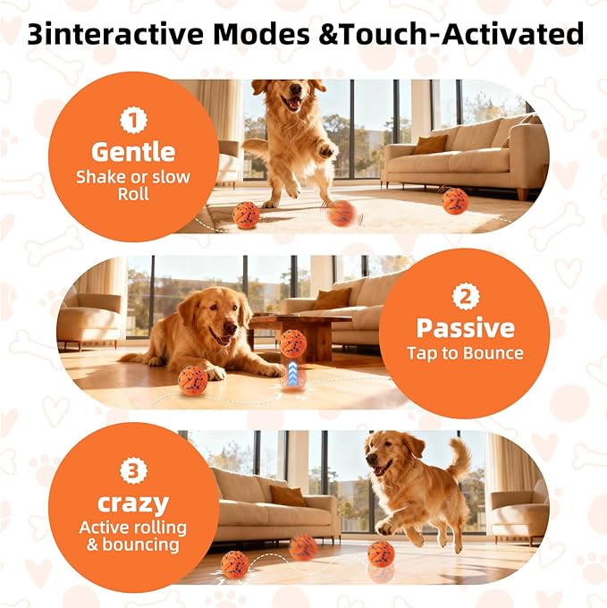 Moving Dog Toy - Medium Bouncy Fetch Balls for Dogs 20-80 lbs, Automatic Moving, Rotating & Bouncing, E-TPU Material - Floating Water Pet Toys - Size Large - 3.54-inch Diameter