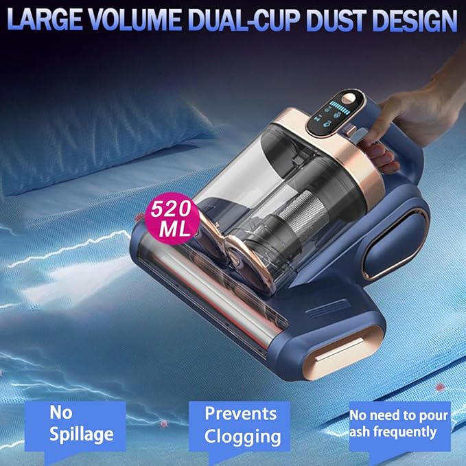 Bed Vacuum Cleaner,16Kpa Suction Double Cup Cordless Mattress Vacuum Cleaner with Ultrasonic and LED Display,18000 RPM/Min Brushroll,Cordless Vacuum for Pet Hair,Sofas,Blankets,Mattresses,etc.