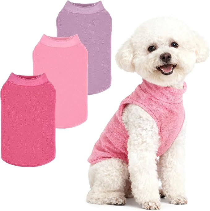 PUPTECK 3 Pack Fleece Dog Sweaters Winter Coat for Small Dogs, Pullover Jacket Pet Cat Fall Clothes Puppy Sweatshirt Soft Warm Vest for XS S Medium Dogs, Fuchsia&Pink&Purple, M