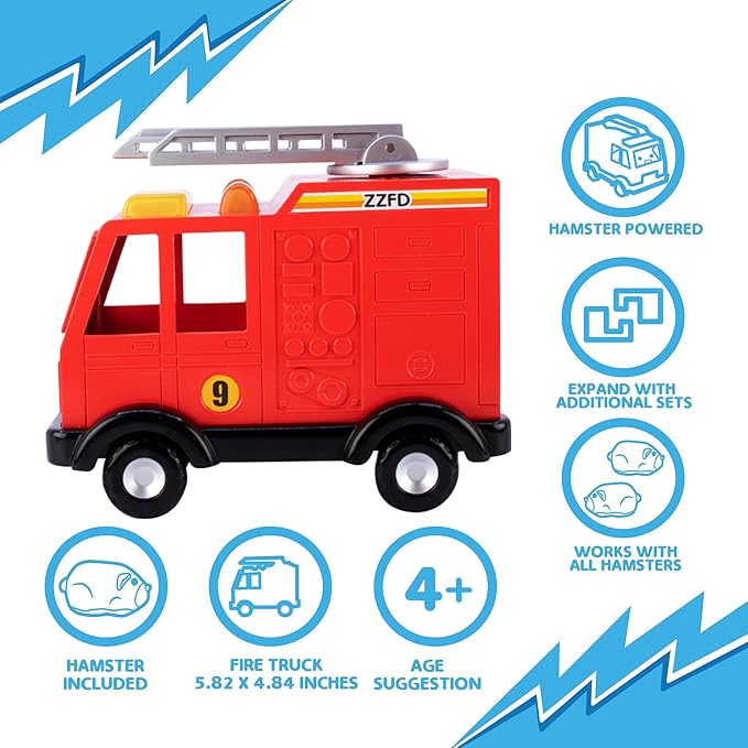 ZhuZhu City Fire Truck & Fire Station Toy with Electronic Hamster Chunk – Interactive Pet with 40+ Sounds & Sirens – Pets Without The Mess – Gift for Kids Ages 4+
