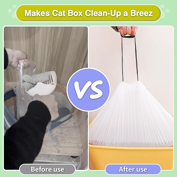 Cat Litter Box Liners,120 Packs Drawstring Cat Litter Bags Trash Bags for Automatic Self Cleaning Cats Litters Box Bags, 26"X15.6"