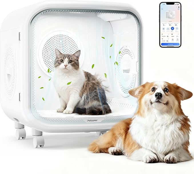 Upgrade Cat Dryer Box, 75L Large Pet Dryer Box for Cats and Small Dogs, 360° Rapid Drying & Smart Temp Control, Ultra-Quiet, Safe & Efficient Grooming for Multi-Pet Households, Including a Pet Towel