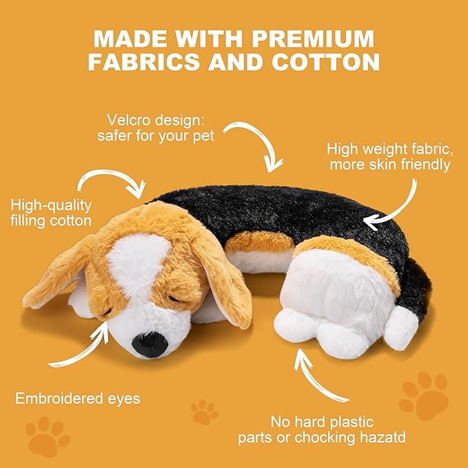 Puppy Toys, Heartbeat Toy for Puppy Dog Anxiety Relief, Heartbeat Stuffed Animal for Comfort Sleep Aid Crate Training Calming Aid, Puppy Essentials Gifts