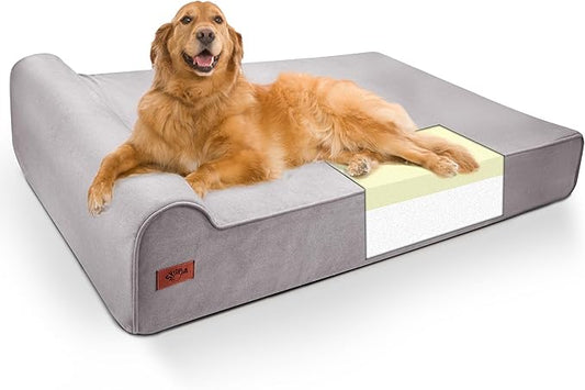 Sytopia XXL 35D Memory Foam Dog Bed, 7 Inch Thick Extra Large Orthopedic Couch for Senior Dogs Over 100 Pounds, Water Resistant and Washable Cover, Liner, Grey