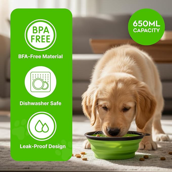 Collapsible Cat Bowl, Maze Design Pet Puzzle Feeder, 650ml Dog Slow Feeding Bowls, Dog Slow Feeder Bowl with Carabiner Portable BPA-Free Silicone Pet Bowls for Hiking,Travel, Camping - ColorGreen