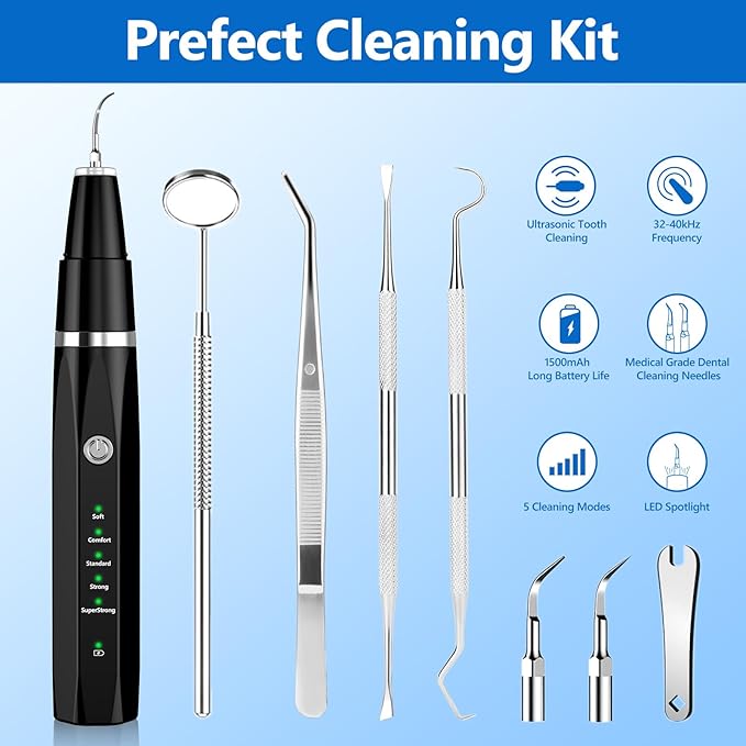Plaque Remover for Teeth - Pet Ultrasonic Cleaner - Teeth Cleaning Kit for Tartar and Stains - Suitable for Dogs and Cats (Black)