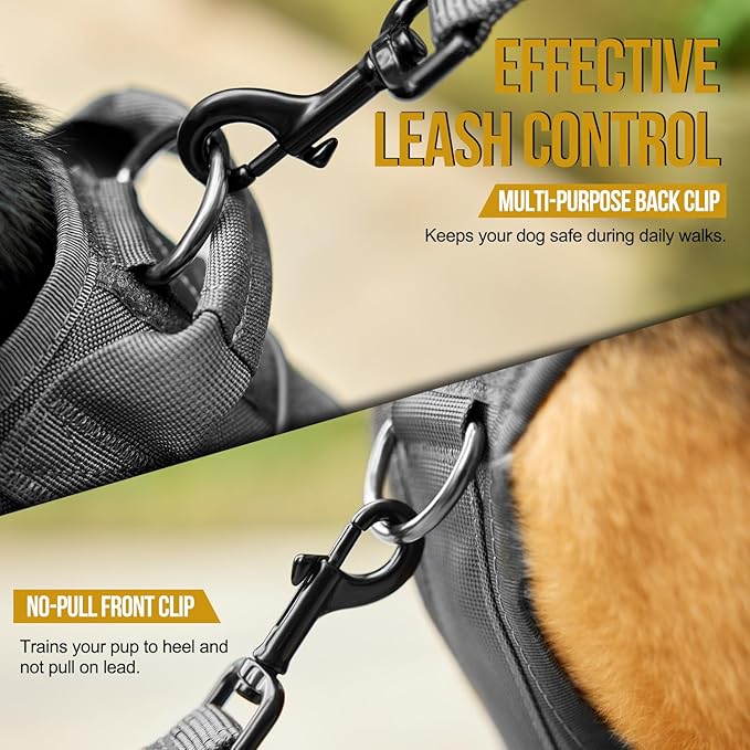 OneTigris Tactical Dog Harness With Handle, Military Harness for Large Medium Dogs, FIRE Watcher 2.0 No-Pull Service Dog Vest, Adjustable for Walking Hiking Training (S, Grey)