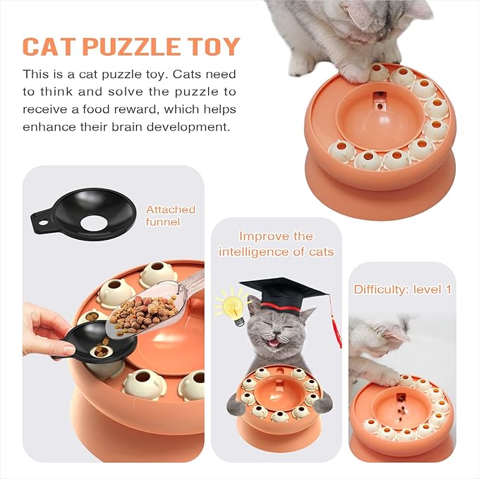 Cat Puzzle Toy Treat Dispenser Kitten Weight Loss Bowl Puzzles Slow Feeder Food Dispensing Kitty Enrichment Toys Brain Mental Stimulation Healthy Eating Mind Games Pink