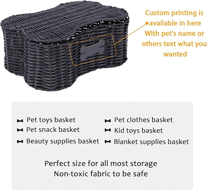 Morezi Dog toy basket bin box with lid bone shape designed personalized great for organizing chew toys leashes clothing in living room area for pet dogs cats breeds