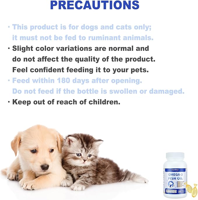 Snip Tips Omega-3 Fish Oil for Cats for Dogs – EPA & DHA with Vitamin E – Liquid Soft Gels You Can Snip & Pour – Supports Heart, Skin, Coat, Joint & Immune Health – 180 Softgels