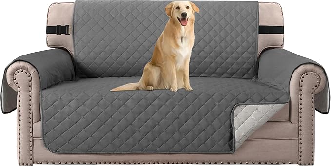 H.VERSAILTEX Loveseat Protector for Dogs/Pets Loveseat Slipcover Quilted Furniture Protector with Non Slip Elastic Strap Water Resistant Loveseats Seat Width to 46"(Loveseat, Charcoal Grey)