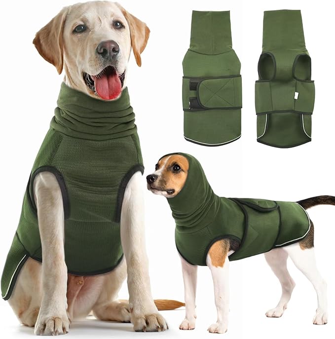 IDOMIK Dog Anxiety Calming Hoodie, Breathable Anxiety Jacket Vest for Thunderstorms, Fireworks, Vet Visits, Separation, Adjustable Hoodie for Noise Block & Ear Protection Recovery, Green, S