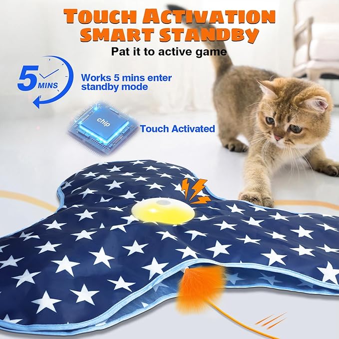 Interactive Cat Toys Chirping and Moving Feather Wand - Motion-Activated Cat Toys and Rechargeable