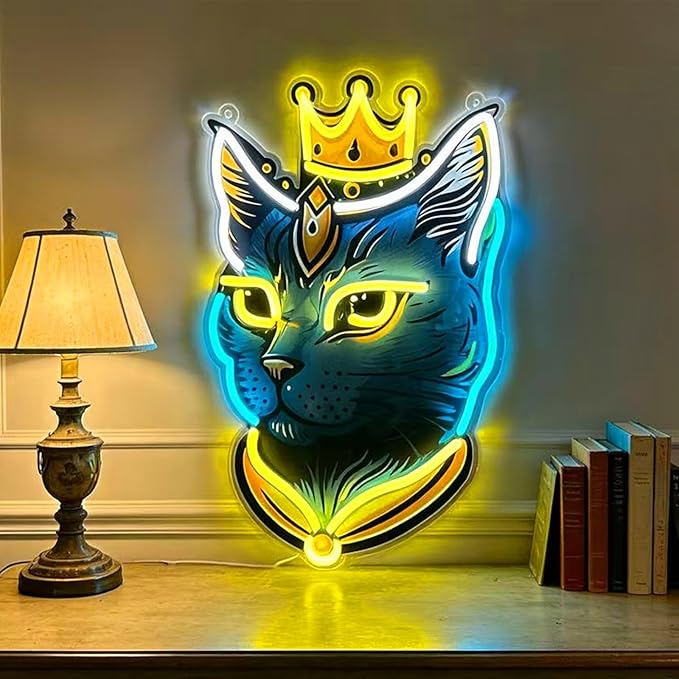 Cat Neon Sign - LED Signs for Wall, Room Decor for Women & Man Cave Decor, Cat Gifts for Women, USB-Powered Neon Sign with Dimmable 9-Level Brightness for Bedroom Living Room
