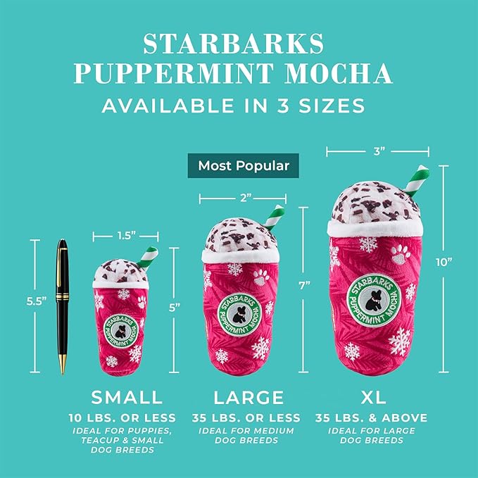 Haute Diggity Dog Starbarks Puppermint Mocha, Plush Holiday Christmas Dog Toys with Interactive Squeaker, Stimulating Pet Enrichment, Machine-Washable & Safe Materials for All Breeds, Mini Size Small