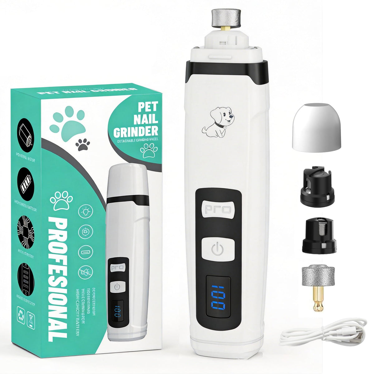 silent paws Dog Nail Grinder Quiet, 2026 New Upgraded Silent Dog Groom Pro Nail Trimmer, Electric 2-Speed Pet Toenai Grooming Supplies, Applicable to Large Medium Small Dogs Paw & Cats Claw (SM-2)