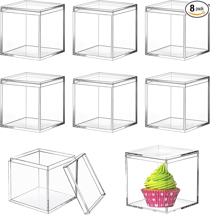 KissYou Acrylic Box 8 Pieces Clear Display Box with Lid Multi-Purpose Square Cube Jewelry Storage Contanier Party Christmas Candy Box