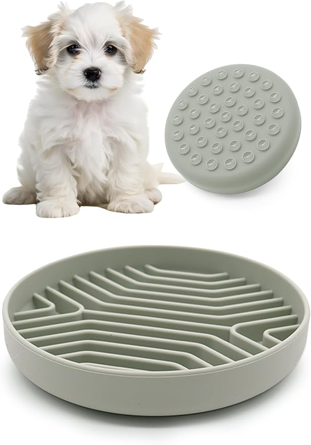 Slow Feeder Dog Bowl with Suction Cups - Non-Slip Silicone Strip Maze Design for Dogs (Light Green)