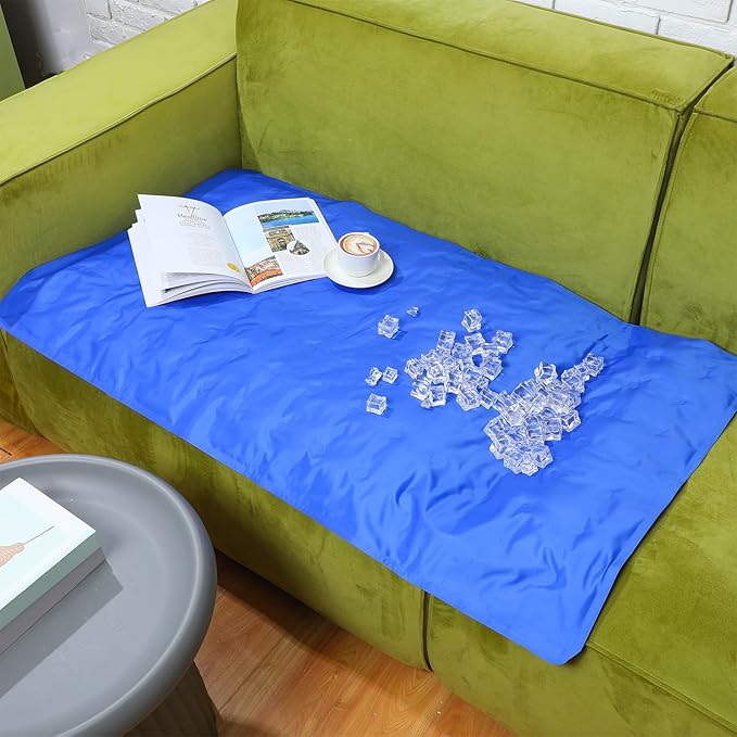Cooling Pad Mat for Sleep Cooling Mattress Pad Gel for Bed, Relieve Pain, Summer Hot Flashes, Adult, Pets, No Water or Electricity Required(Plain,Blue,48 x 28 Inch)