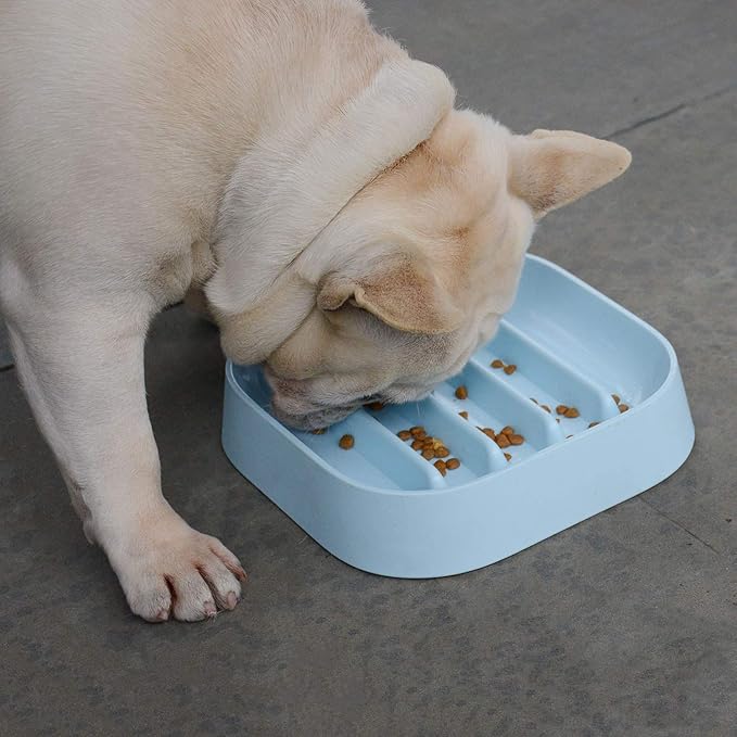Healthy Slow Feeding Dog Bowl for French Bulldog -Slow Feeder Dog Bowl No Chocking Dog Cat Food Bowl with Striped Shape Pattern (Blue)