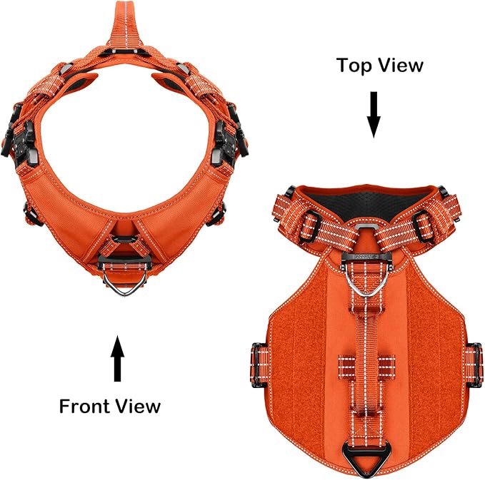 ICEFANG GN8 Tactical Dog Harness with 4X Metal Buckles for Large Sized Dogs,Reflective in Training Walking K9 Vest,No-Pull Front Leash Clip,Adjustable Pet Harness (Orange, Large (Pack of 1))