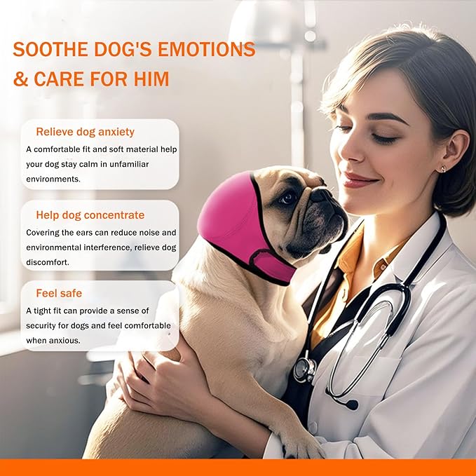 BAMY Swimming Waterproof Dog Ear Caps, Calming Large Dog Ears Cover, Pet Shower Muffs for Ear Protection for Bath for Grooming (Pink, M (Head Circumference 14"-19"))