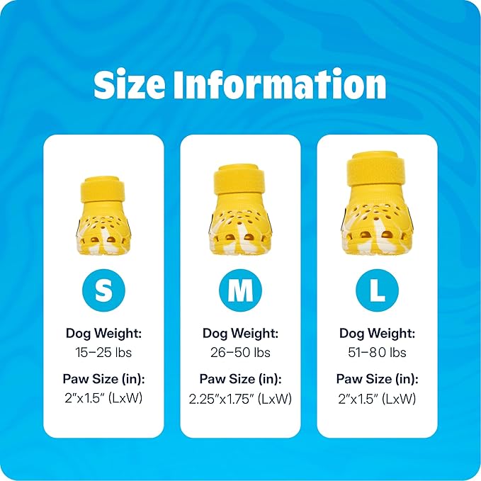 BarkBox Yellow Crocs Dog Shoes – Set of 4 Glow-in-The-Dark Dog Booties with EVA Foam, Adjustable Strap & Non-Slip Sole – Comfortable Paw Protection for Small Breeds (15–25 lbs)