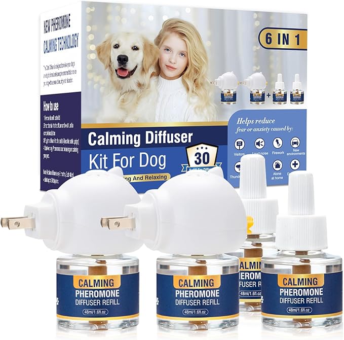 Dog Calming Pheromones Diffuser 6 in 1 Kit for Anxiety Relief Reduce Aggression Fighting Barking Stress