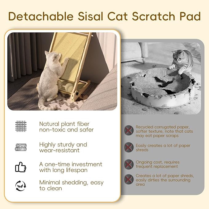 L-Shaped Cat Scratcher with Dual Sisal & Carpet Surfaces Reversible Vertical & Horizontal Scratching Board for Indoor Cats, Furniture & Wall Protector, Large Durable Modern Cat Scratcher Pad