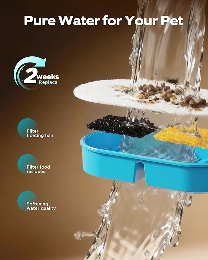 Cordless Cat Water Fountain Wireless: Battery Powered Pet Water Fountains for Cats Indoor - 2.6L Rechargeable Kitty Water Fountain Stainless Steel with Water Level Window - 8 Filters & 8 Sponges