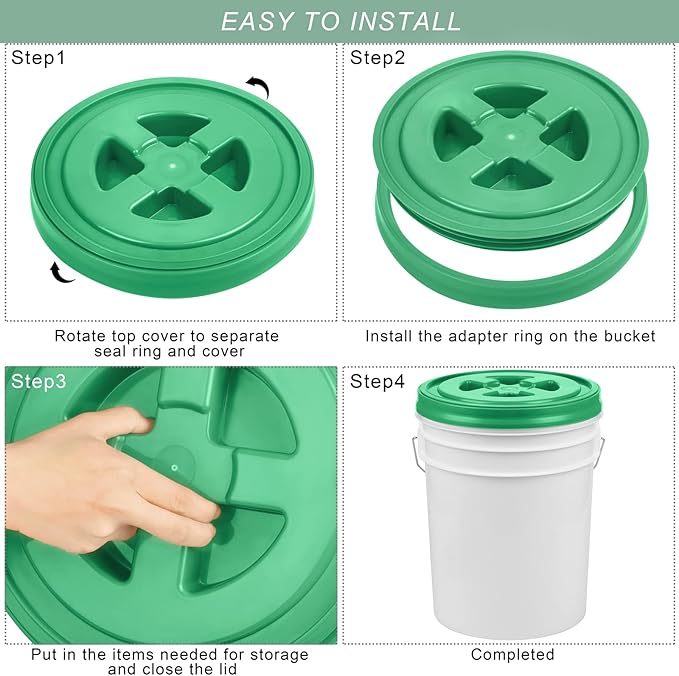 Aodaer 4 Pieces Seal Lid 5 Gallon Bucket Twist Lid Food Storage Container Lid Reusable Plastic Seal Lid Food Storage Container Lids (Red, Yellow, Blue, Green)