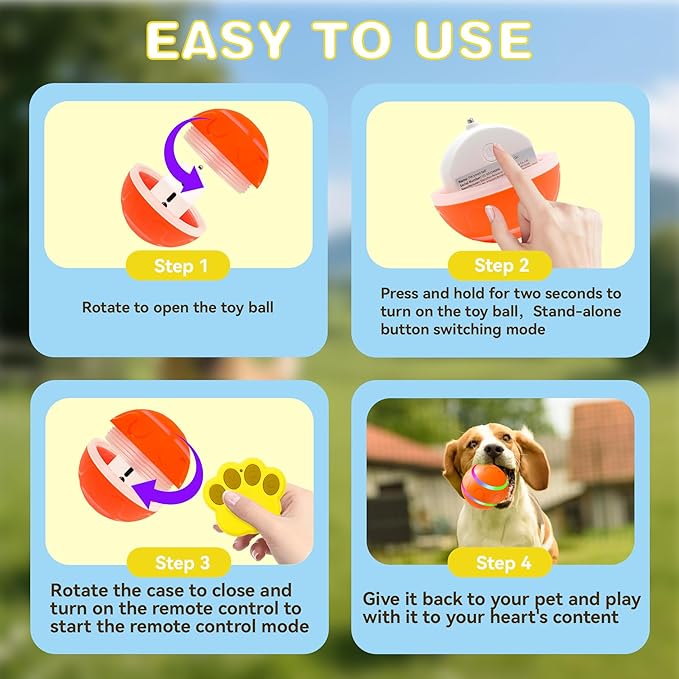 Smart Interactive Dog Ball with Remote Control - Automatic Moving Vibration Ball for Pets,Bounce, Vibrate, Rechargeable, Waterproof pet Toy,360 ° chew Resistant Material(Orange)