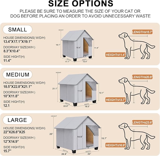 Outdoor Dog House, Elevated Foldable Dog Cave Bed with Removable Plush Mat for Medium Dogs and Cats Up to 20.8 Inches Long